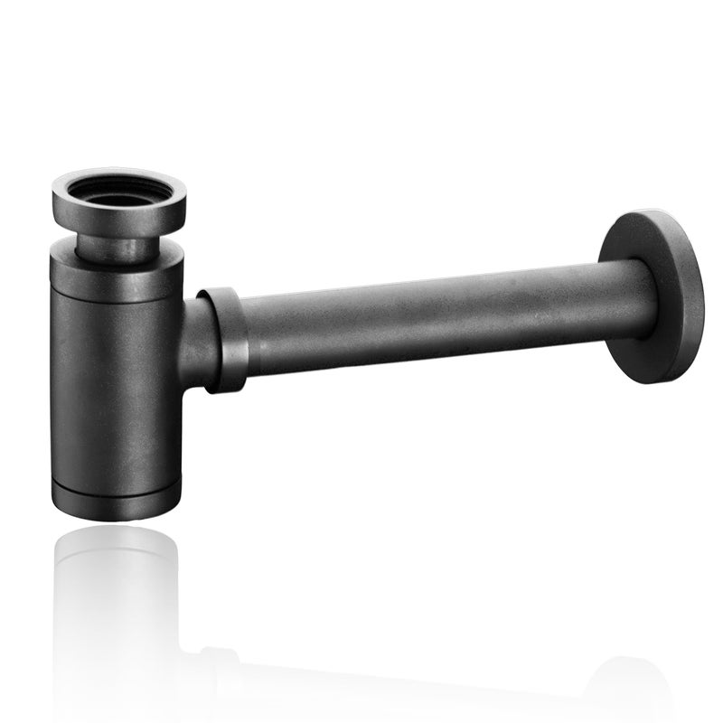 Nicmondo Bottle Trap Brass, Nicmondo 1 1/4 Round Bottle P-Trap Decorative Lavatory Basin Sink Waste Traps Drain Tube Kit Adjustable Height, Matt Black - Image 1